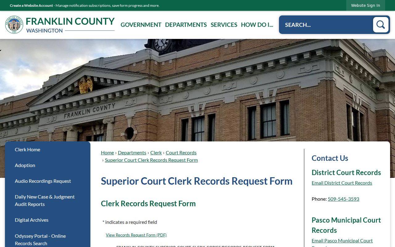 Franklin County court case records request form