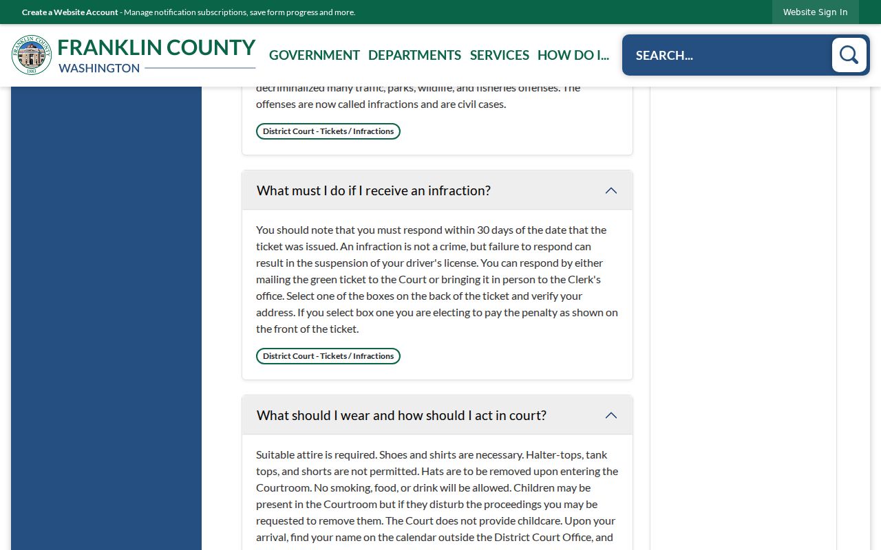 Franklin County traffic court official infraction FAQ